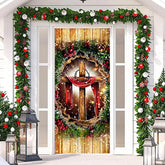 Aperturee - Wooden Wall Cross Green Leaves Christmas Door Cover
